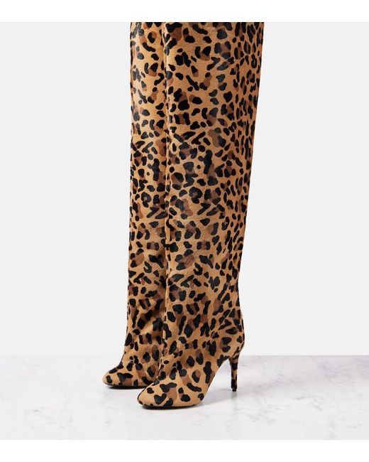 Alaïa Brown Overknees Aus Kalbshaar Mit Leopardenprint