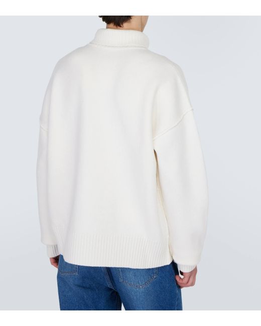 AMI White Logo Virgin Wool Turtleneck Sweater for men