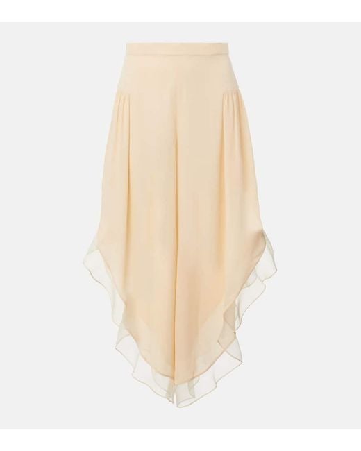 Valentino Natural Silk Georgette Wide-Leg Pants