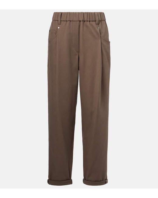 Brunello Cucinelli Brown Cotton-Blend Slim Pants