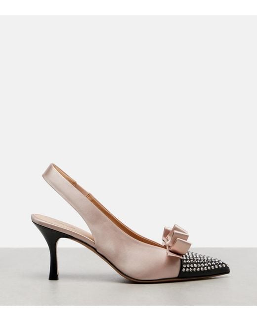 Chloé Metallic Alba Studded Leather-Trimmed Satin Pumps