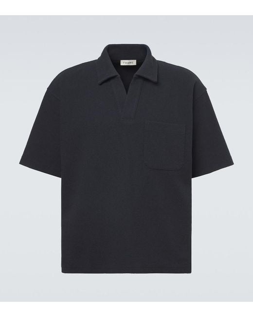FRAME Black Textured Cotton-Blend Polo Shirt for men