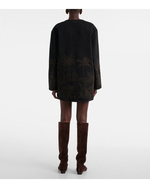 Alanui Black Jungle Toile De Jouy Denim Top