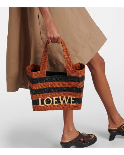 Loewe Brown Paula's Ibiza Font Medium Striped Raffia Tote Bag