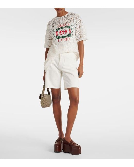 Bermuda di jeans a vita alta di Gucci in White