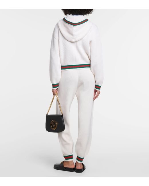 Cardigan Web Stripe en laine cotelee Gucci en coloris White