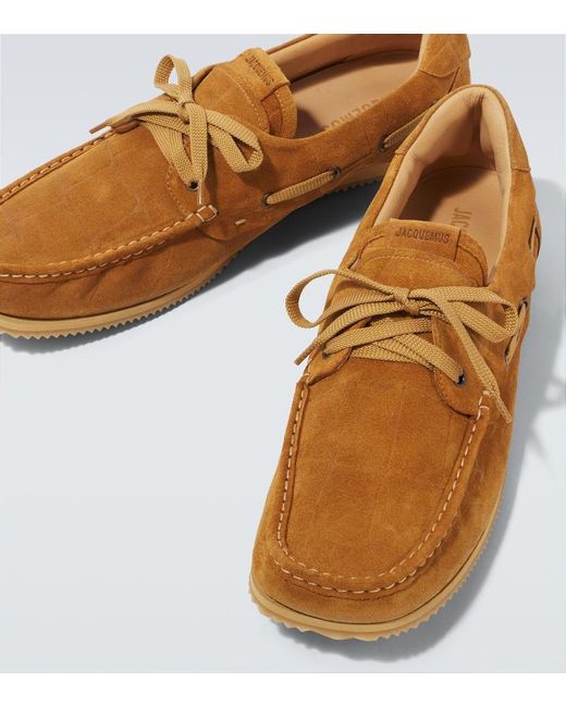 Jacquemus Brown Batto Croc-Effect Suede Boat Shoes for men