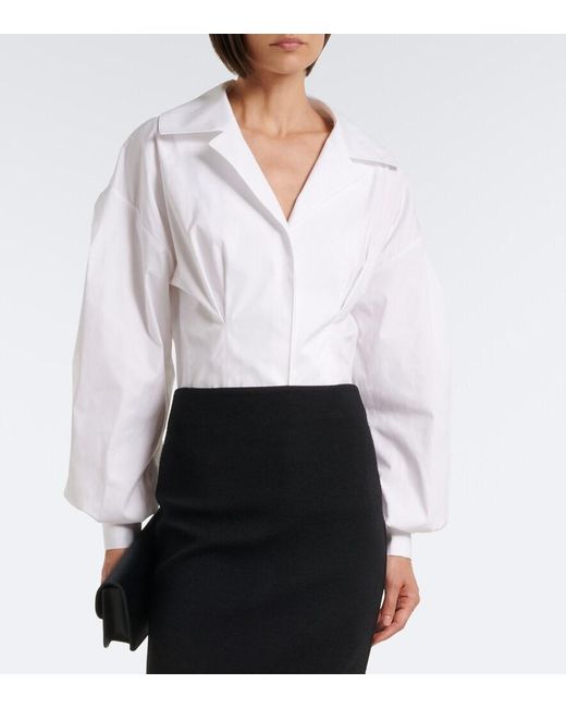 Carolina Herrera White Cotton-Blend Poplin Shirt