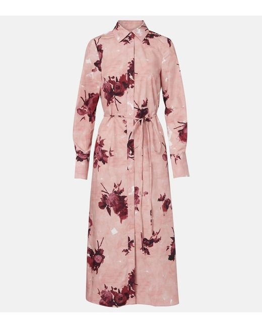 Erdem Pink Floral Cotton Poplin Shirt Dress