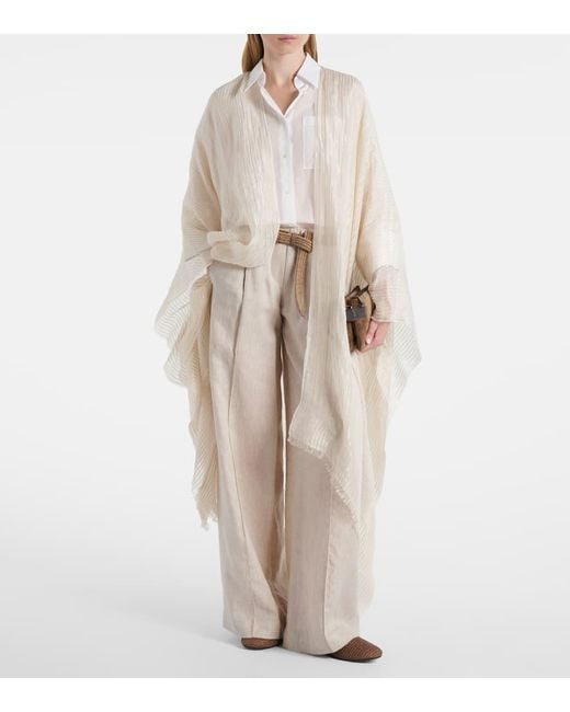 Brunello Cucinelli White Cape Aus Einem Leinengemisch
