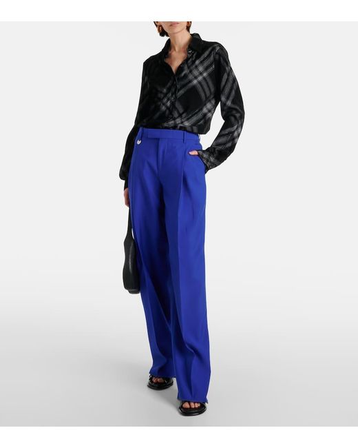 Pantalones anchos de lana virgen Burberry de color Blue
