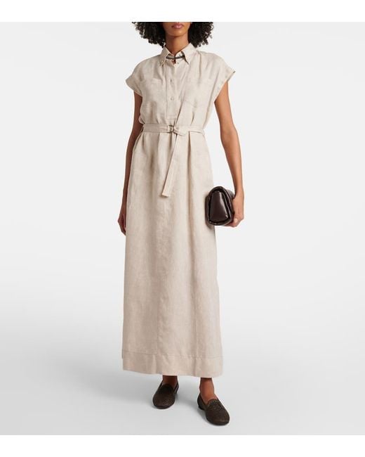 Brunello Cucinelli White Maxikleid Aus Leinen
