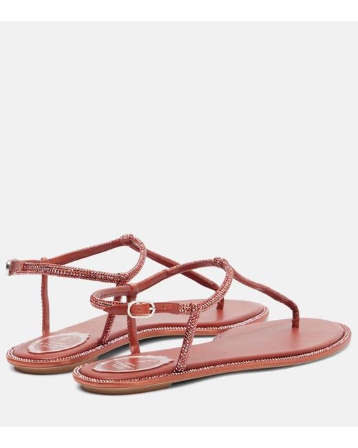 Rene Caovilla Pink Diana Embellished Satin Thong Sandals