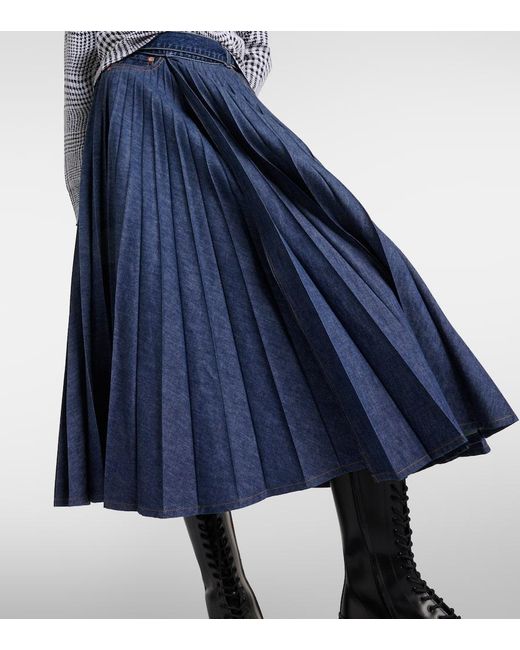 Falda midi de denim plisada Sacai de color Blue