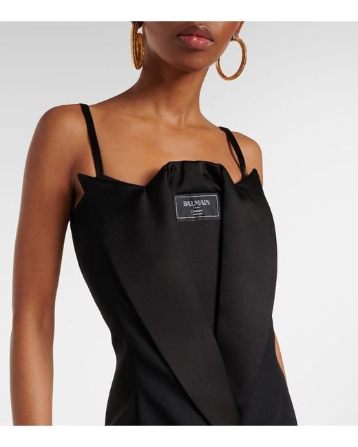 Balmain Black Wool Grain De Poudre Gown