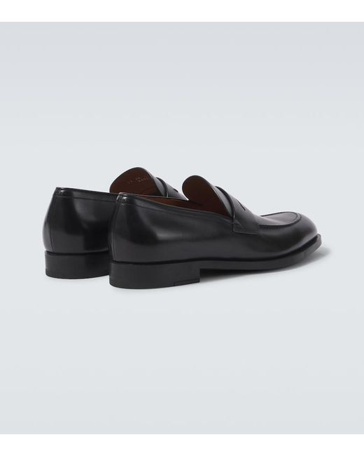 Zegna Black Leather Penny Loafers for men