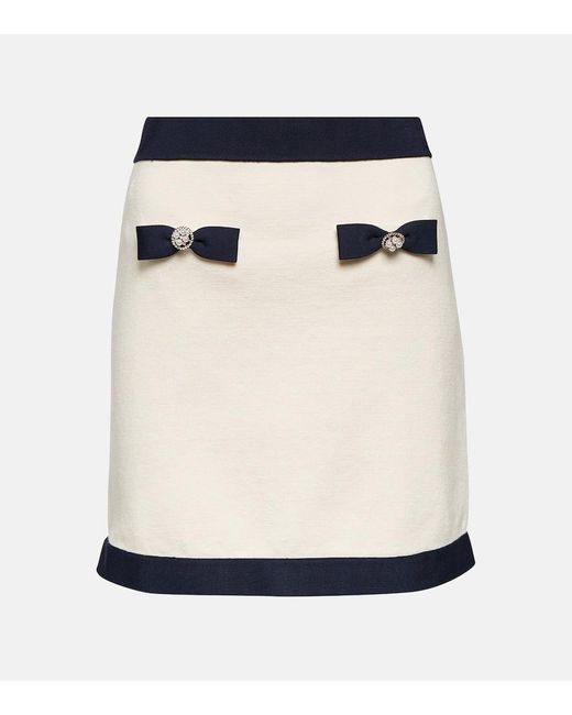 Self-Portrait Blue Bow-detail Cotton And Wool-blend Miniskirt