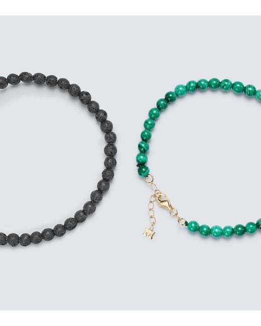Mateo Green Set Of 2 14Kt Beaded Bracelets With Malachite And Lava Rock for men