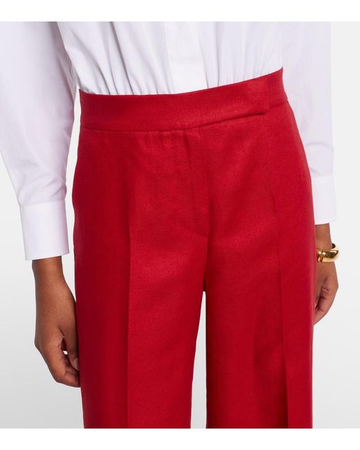 Max Mara Red Badesse Linen Wide-Leg Pants