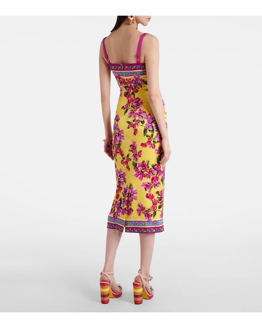 Dolce & Gabbana White Taormina Floral Silk-Blend Midi Dress