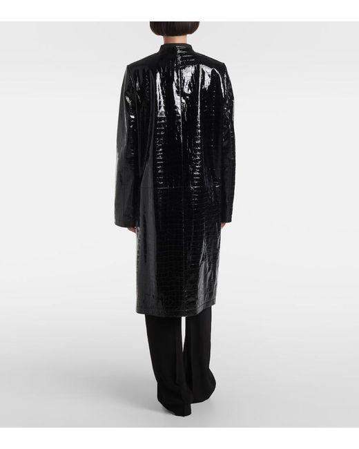 Totême Black Croc-Effect Embossed Leather Coat