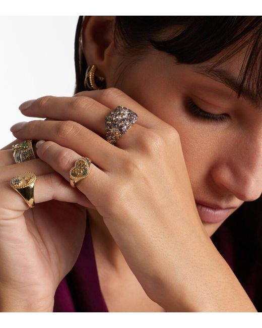 Yvonne Léon White Cour Mimosa Mini 9Kt Pinky Ring With Gemstones