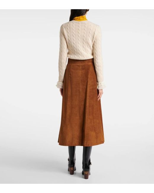 Jupe Midi En Daim Valentino en coloris Brown
