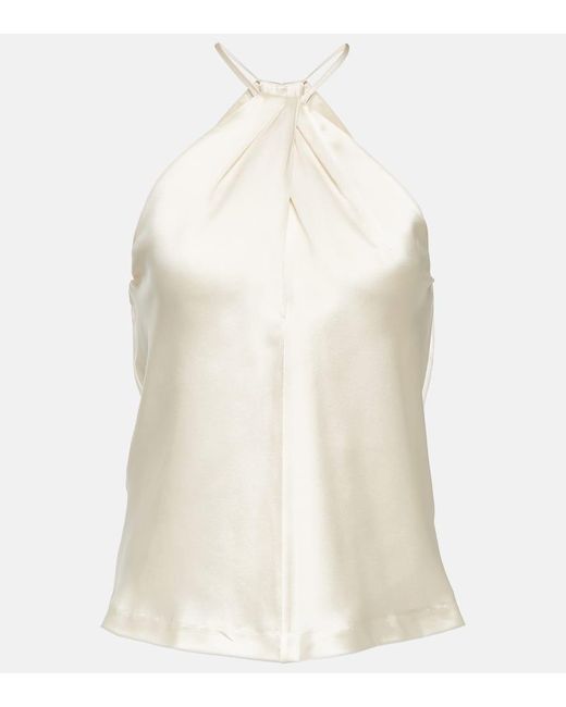 Nili Lotan White Edwige Halterneck Silk Top