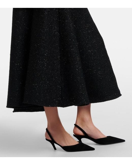 Self-Portrait Black Peplum Boucle Midi Dress