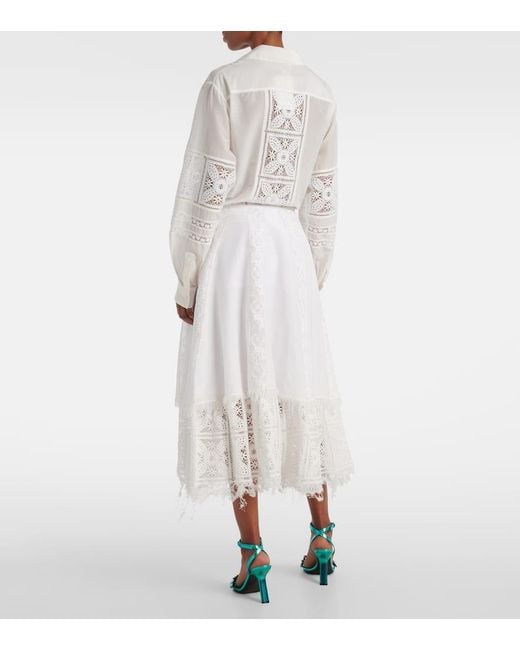 Falda Midi Paula's Ibiza De Algodon Y Seda Loewe de color White
