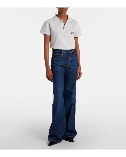 FRAME Blue High-Rise Wide-Leg Jeans The Cuffed Wide