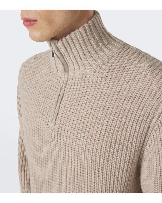 Allude Natural Wool And Cashmere Half-Zip Sweater for men