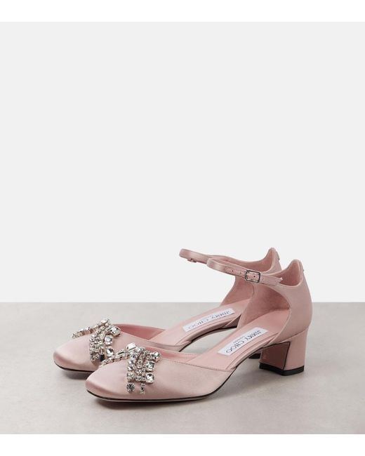 Jimmy Choo Pink Verity 45 Embellished Satin Pumps