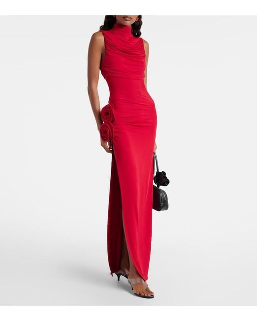 Magda Butrym Red Floral-Applique Draped Gown