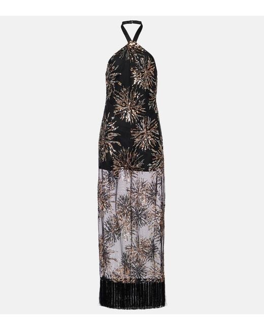 ‎Taller Marmo White Nina Soleil Sequined Maxi Dress
