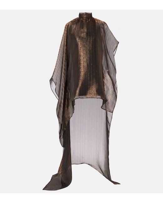 ‎Taller Marmo Brown Dallas Metallic Caped Organza Kaftan