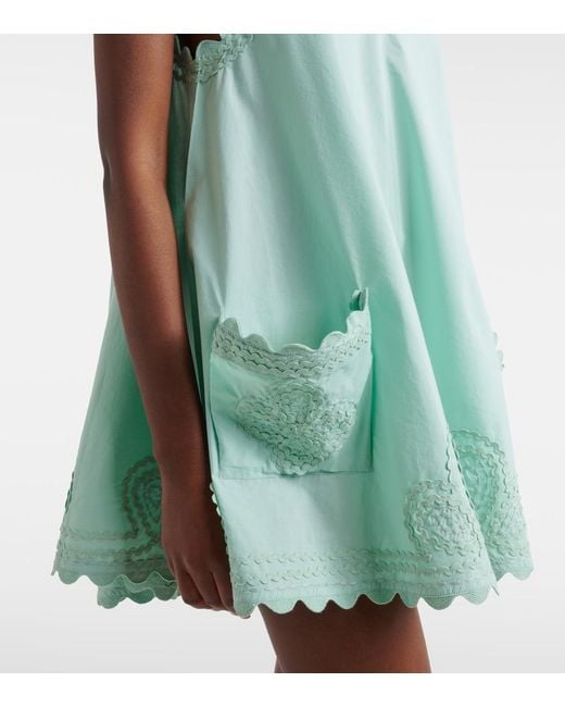 Juliet Dunn Blue Embroidered Scalloped Cotton Poplin Minidress