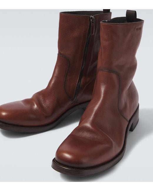 Prada Brown Leather Ankle Boots for men