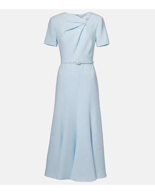 Roland Mouret Blue Embellished Belted Cady Midi Dress