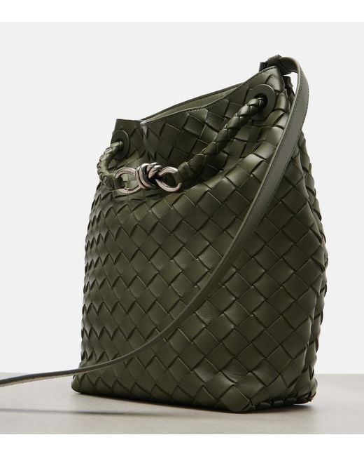 Bottega Veneta Green Andiamo Intrecciato Small Leather Bucket Bag