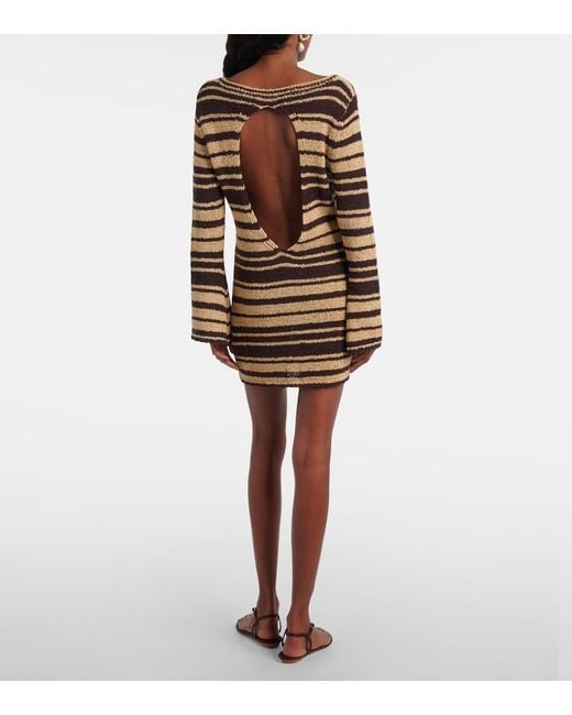 Faithfull The Brand Brown Micah Striped Cotton-Blend Minidress