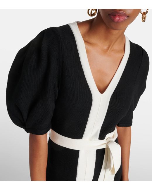 Gabriela Hearst Black Lilias Puff-sleeve Wool Midi Dress