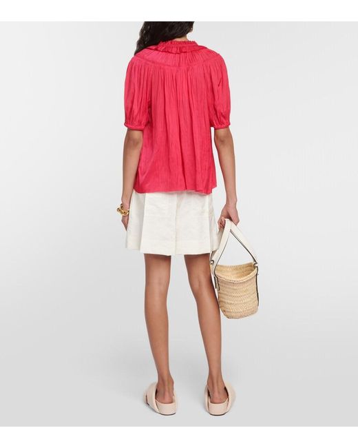 Ulla Johnson Pink Eleni Plissé Satin Top