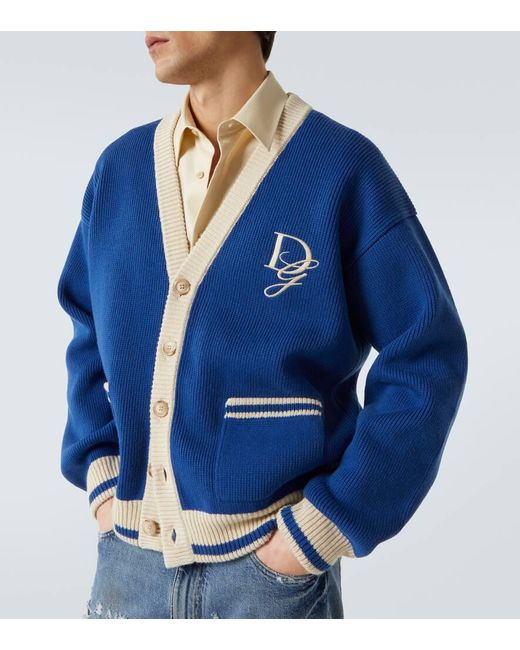 Dolce & Gabbana Bestickter Cardigan Aus Schurwolle in Blue für Herren