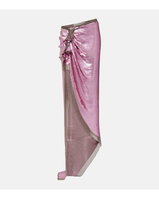 Rick Owens Pink Edfu Embellished Chiffon Maxi Skirt
