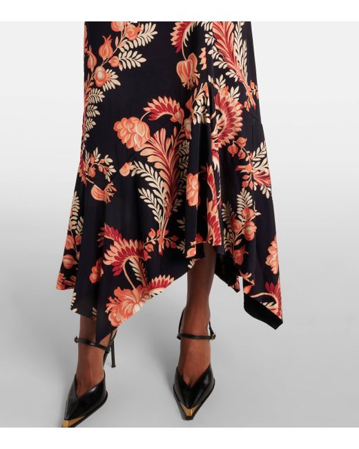 Etro Red Floral Asymmetric Jersey Midi Dress