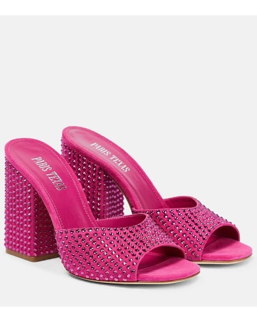 Paris Texas Pink Holly Anja Embellished Suede Mules