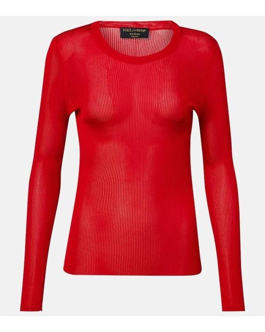 Dolce & Gabbana Red Pullover Aus Rippstrick