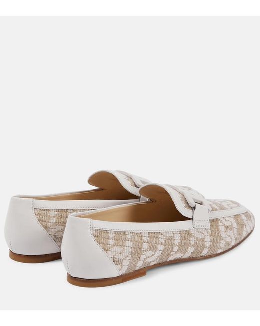 Tod's White Kate Leather-Trimmed Loafers