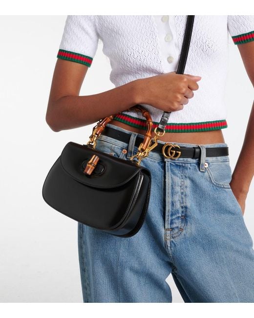Gucci Black Tote Bamboo 1947 Jumbo Gg Small